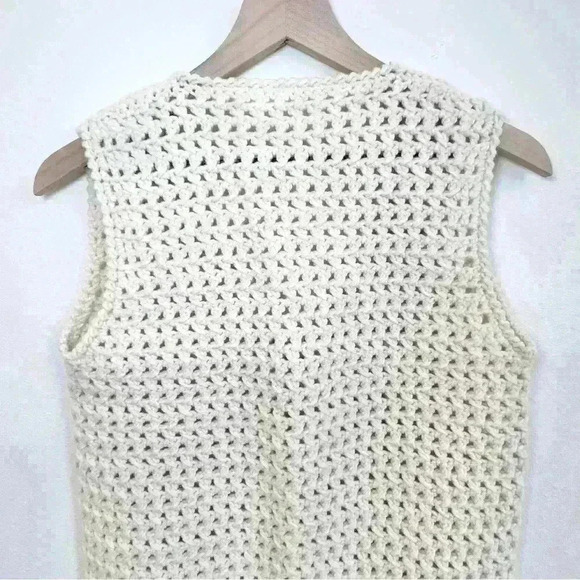 Crochet Cream and Multicolor Granny Square Tie Front with Tassle Wool Boho Vest - Picture 6 of 15